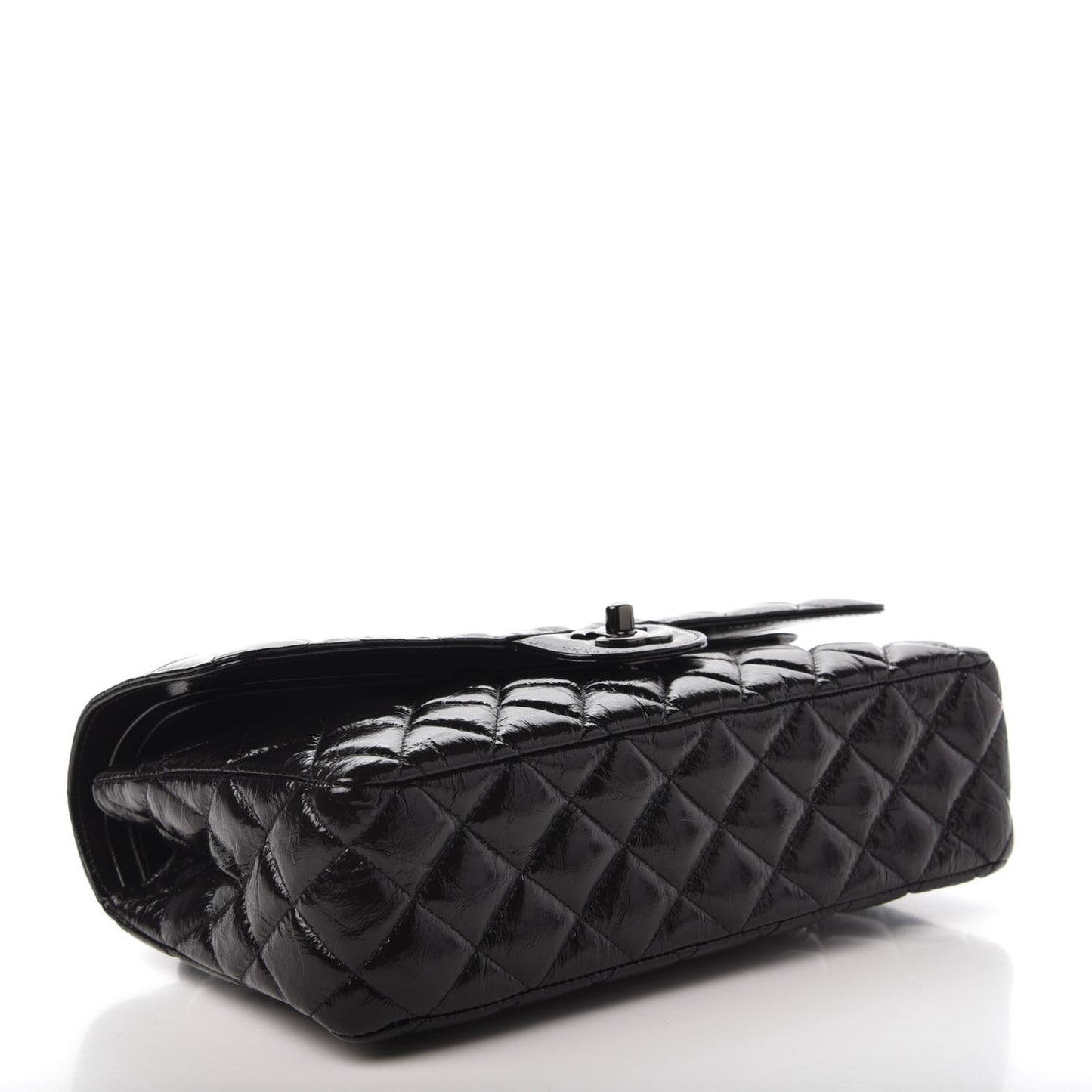 Shiny Crumpled Calfskin Quilted Medium Double Flap So Black