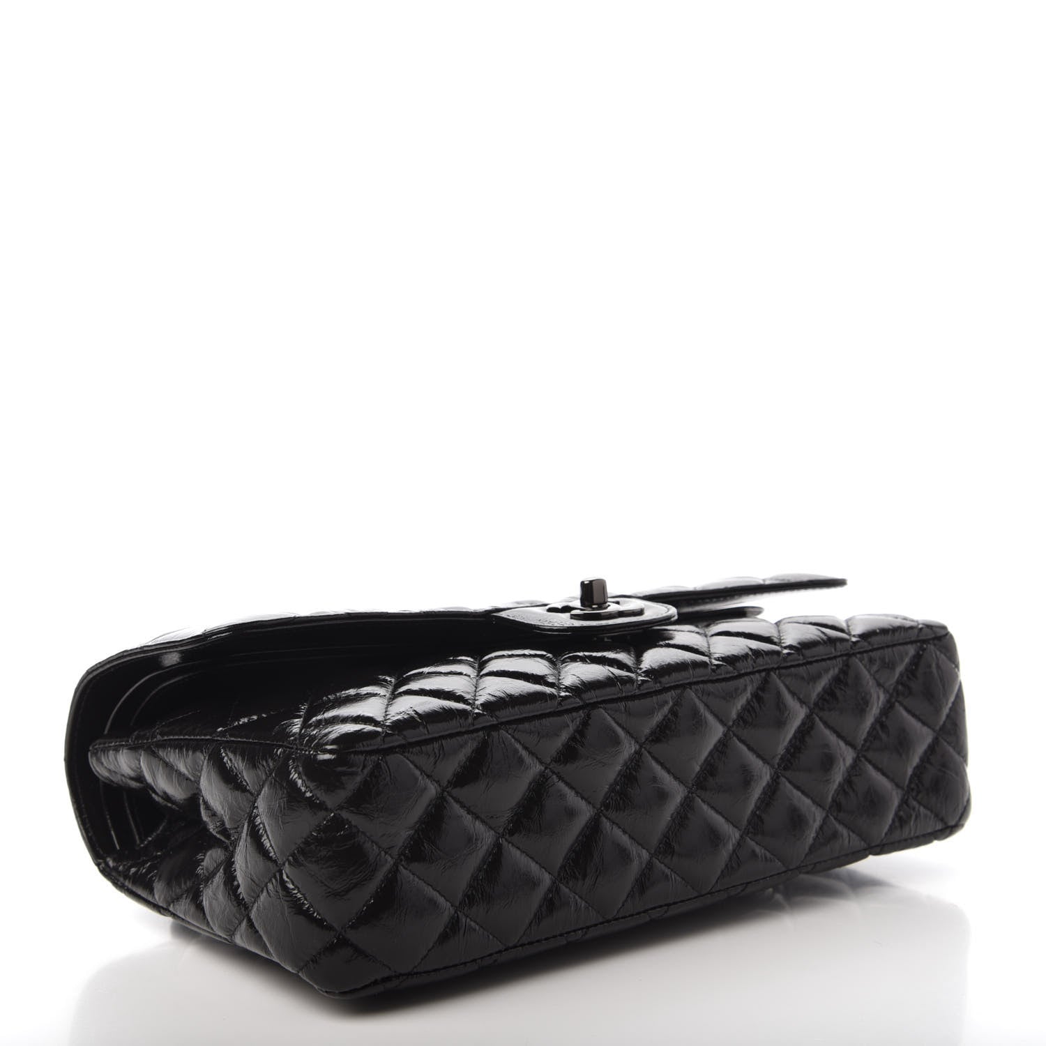 Chanel Shiny Crumpled Calfskin Quilted Medium Double Flap So Black 4 of 11