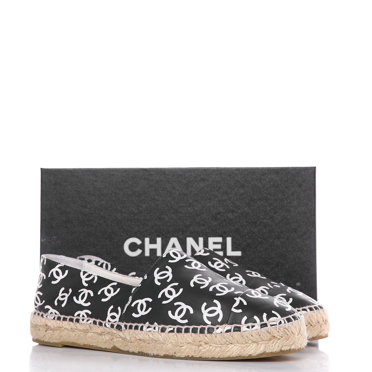 Chanel Lambskin Printed CC Espadrilles 38 Black White 10 of 10