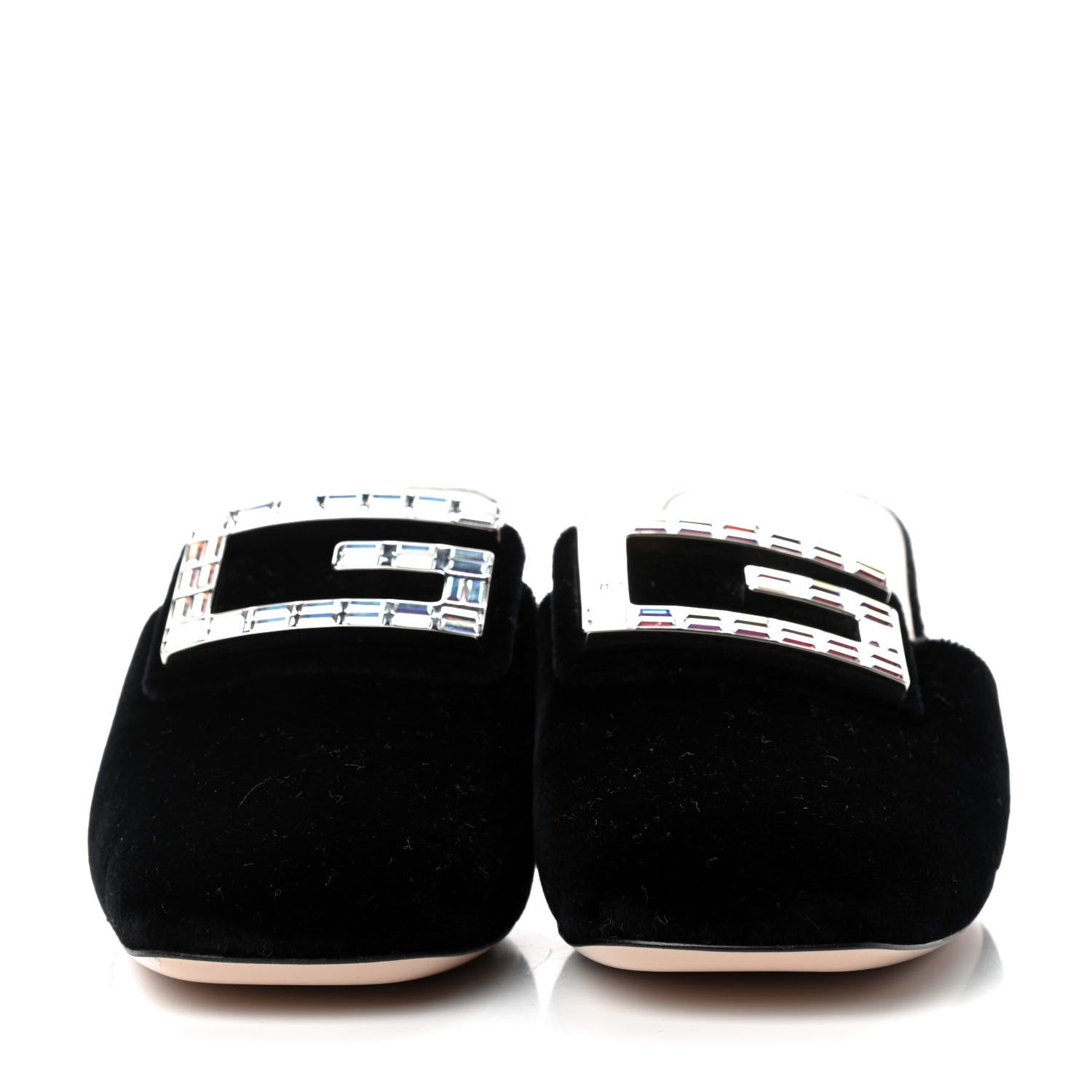 Gucci Velvet Crystal Square G Madelyn Mules 37 Black 2 of 11