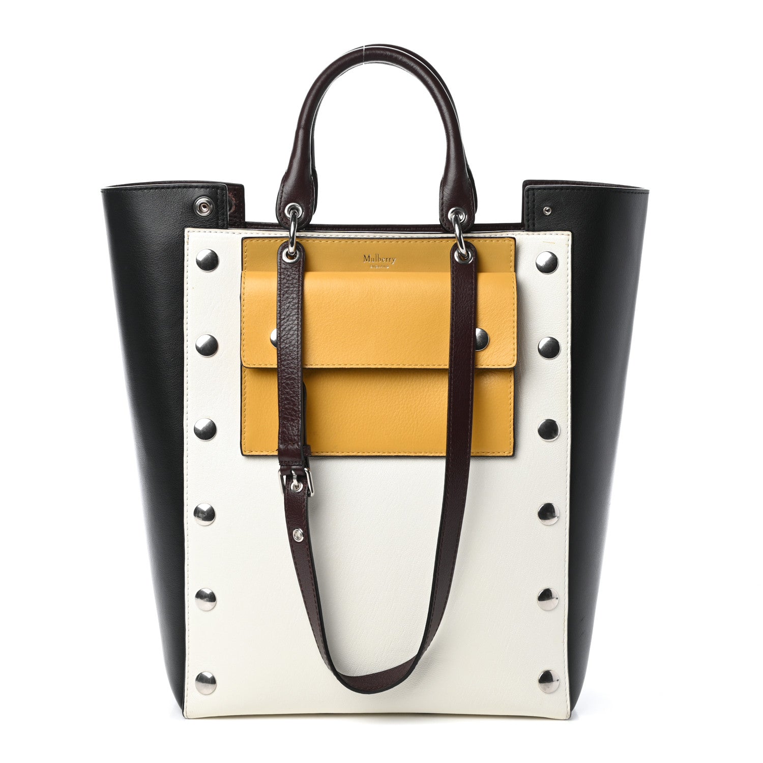 Mulberry MULBERR Smooth Calfskin Studded Maple Tote Black White 1 of 9