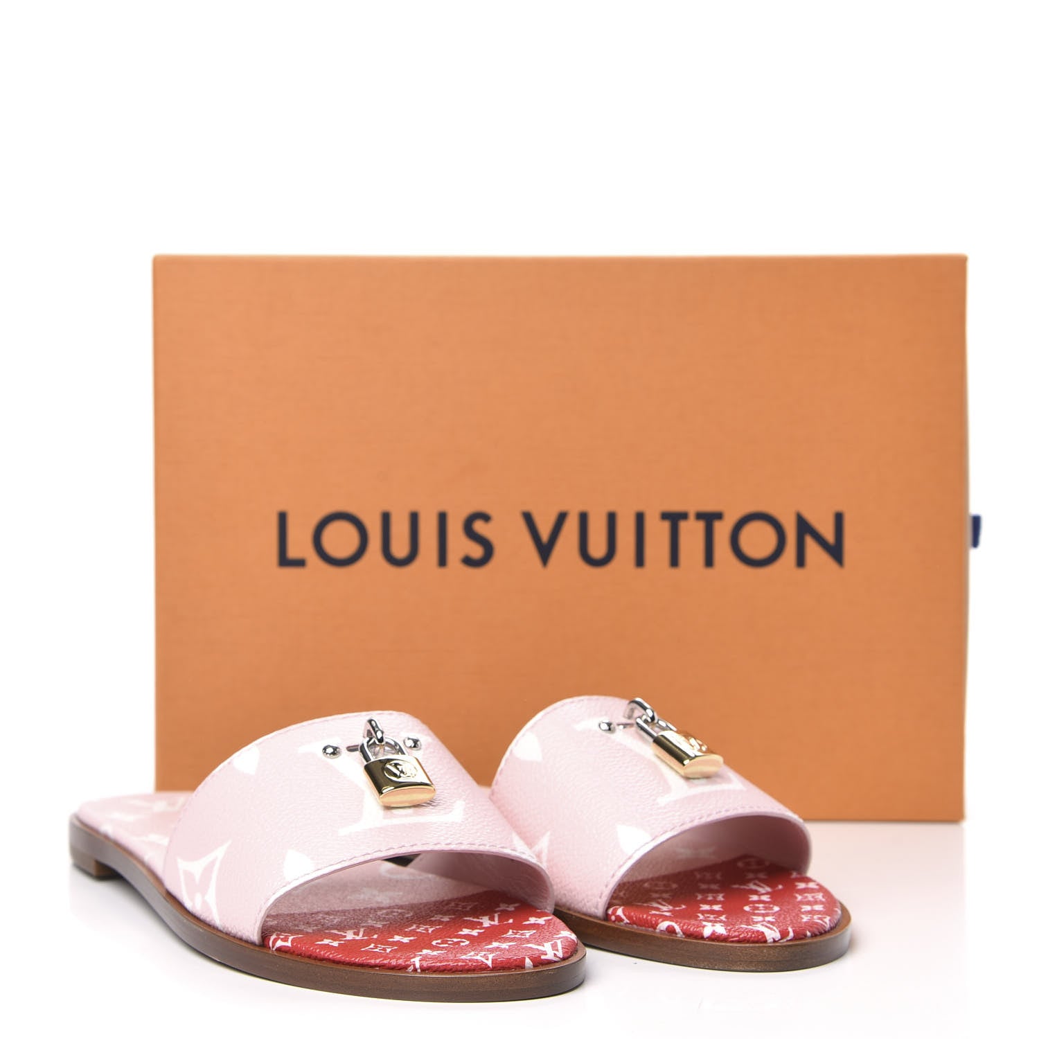 Louis Vuitton Monogram Giant Lock It Flat Mules 39 Rouge Rose 9 of 9