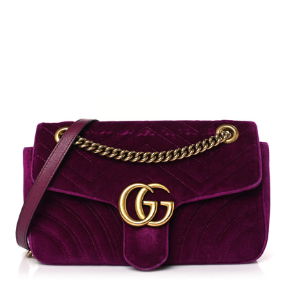 Gucci Velvet Matelasse Small GG Marmont Shoulder Bag Fuchsia Violet Cyclamen 1 of 9