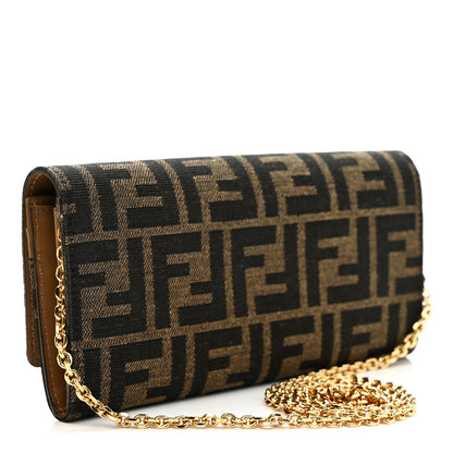 Fendi Fabric Jacquard FF 1974 Continental Wallet On Chain Tobacco Moro 3 of 10