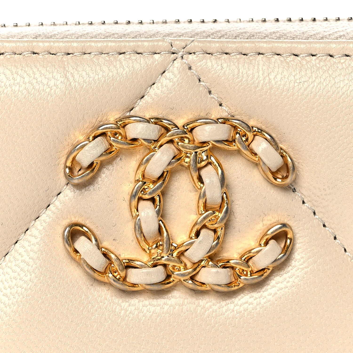 Chanel Goatskin Quilted Chanel 19 Zip Around Coin Purse Wallet Beige 8 of 11