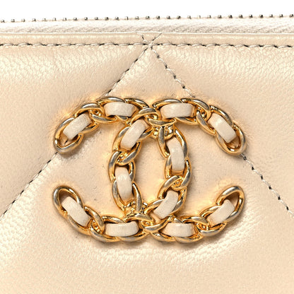 Chanel Goatskin Quilted Chanel 19 Zip Around Coin Purse Wallet Beige 8 of 11