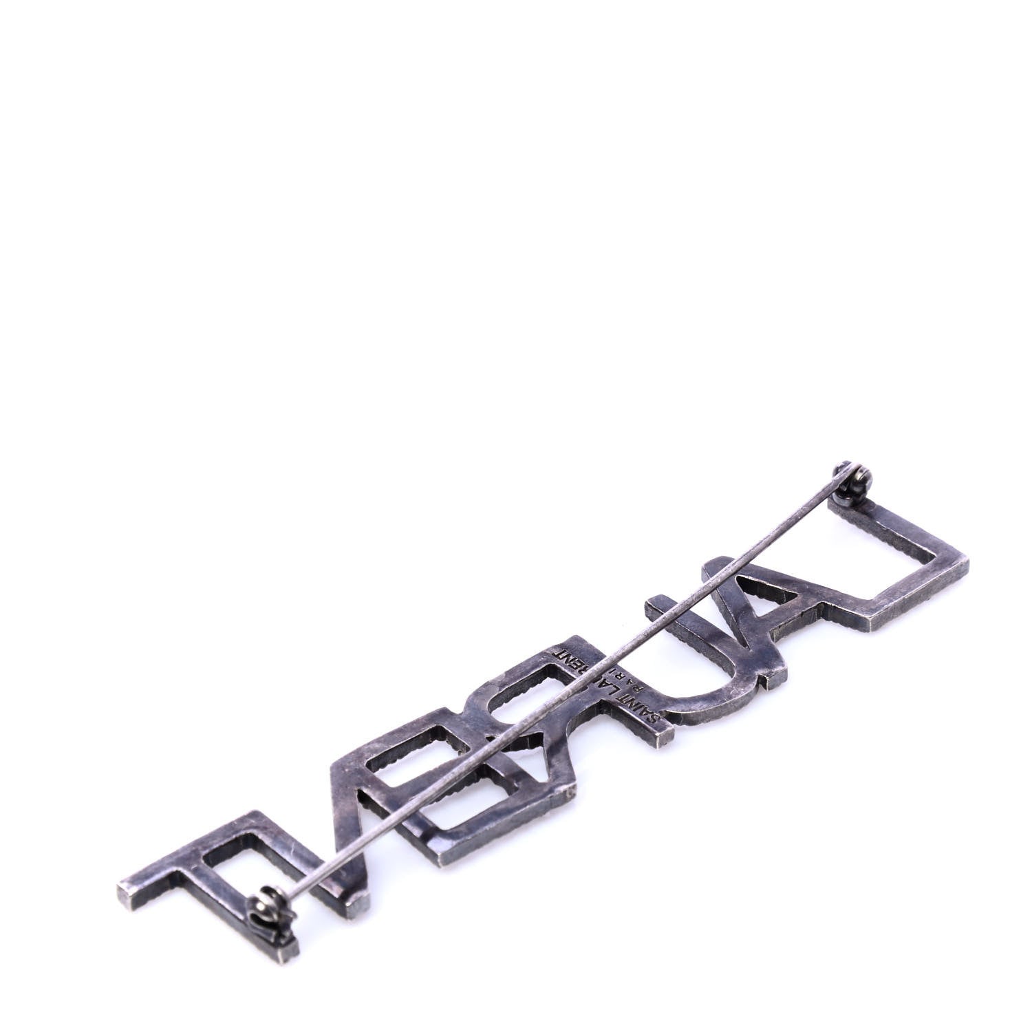 Saint Laurent Brass Crystal Logo Brooch Set Silver 3 of 5