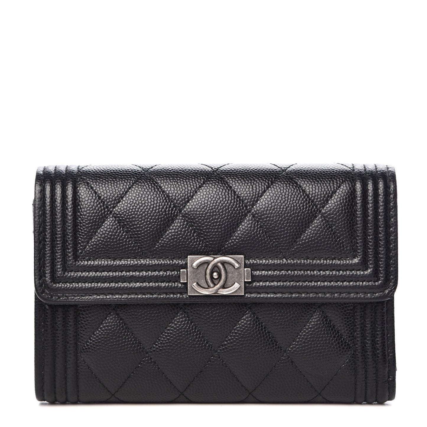 Caviar Quilted Medium Boy Flap Wallet Black