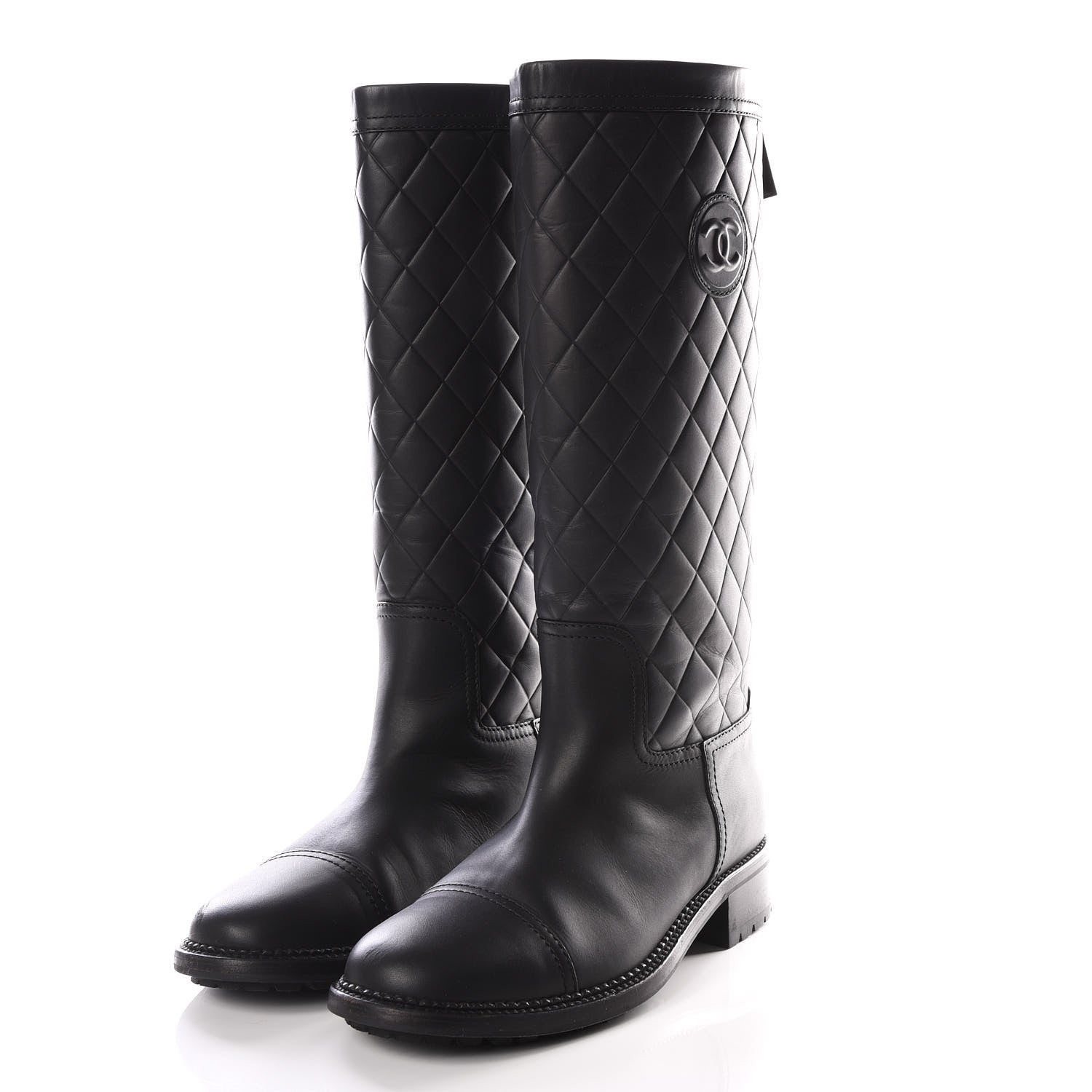 Chanel Oily Calfskin Quilted High Boots 40 Black 3 of 8