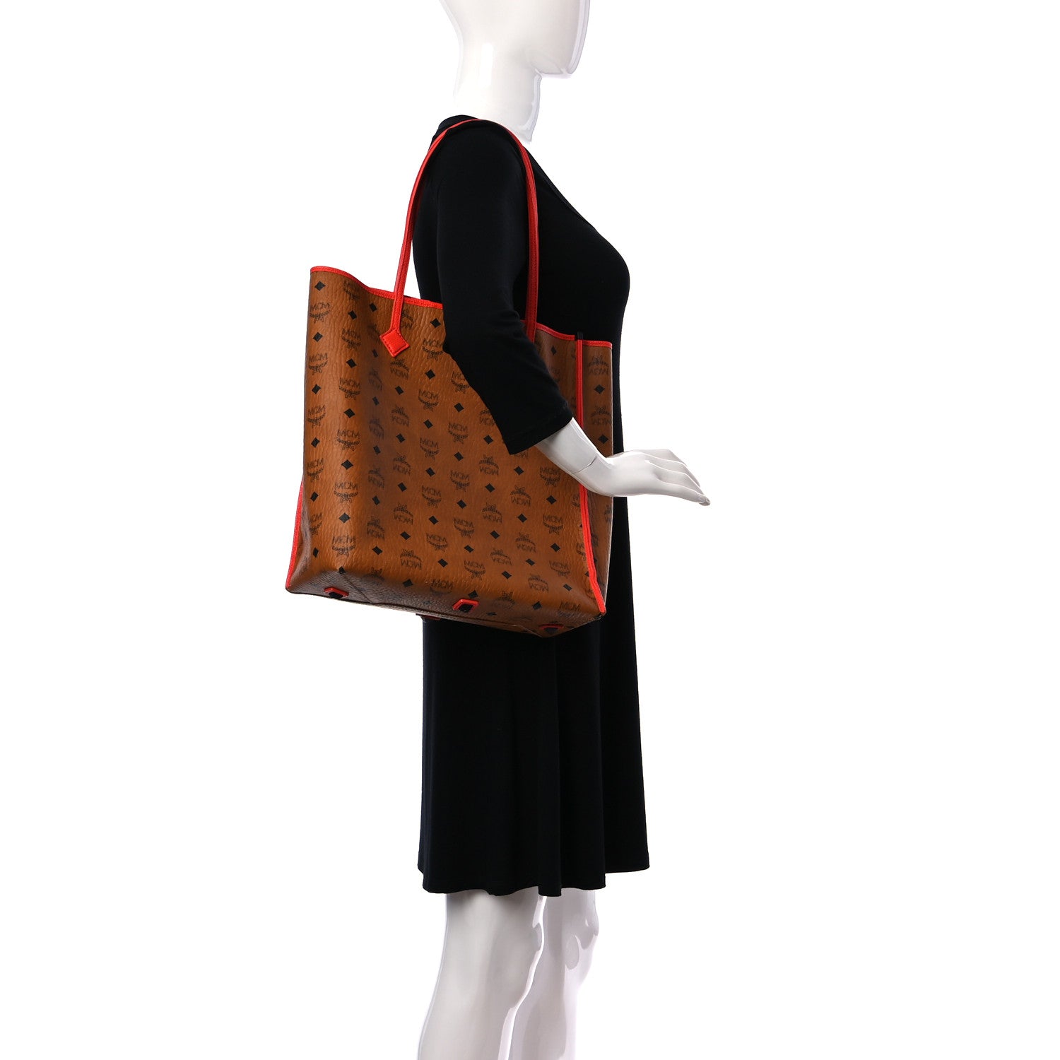 MCM Visetos Kira North South Shopper Tote Cognac Orange 2 of 10