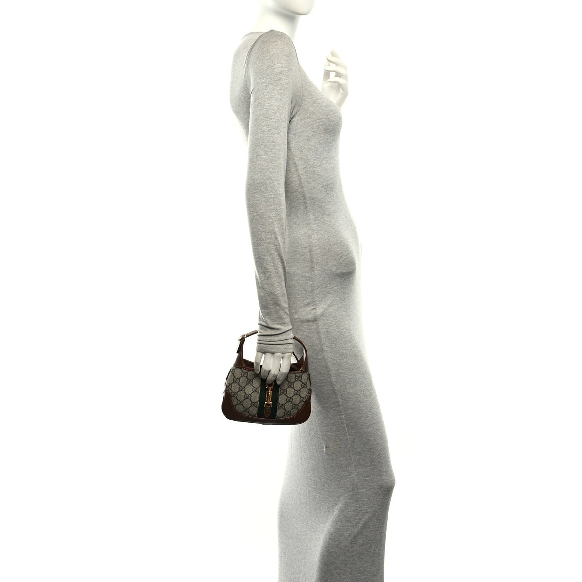GG Supreme Monogram Azalea Calfskin Web Mini Jackie 1961 Hobo Beige Ebony Brown Sugar