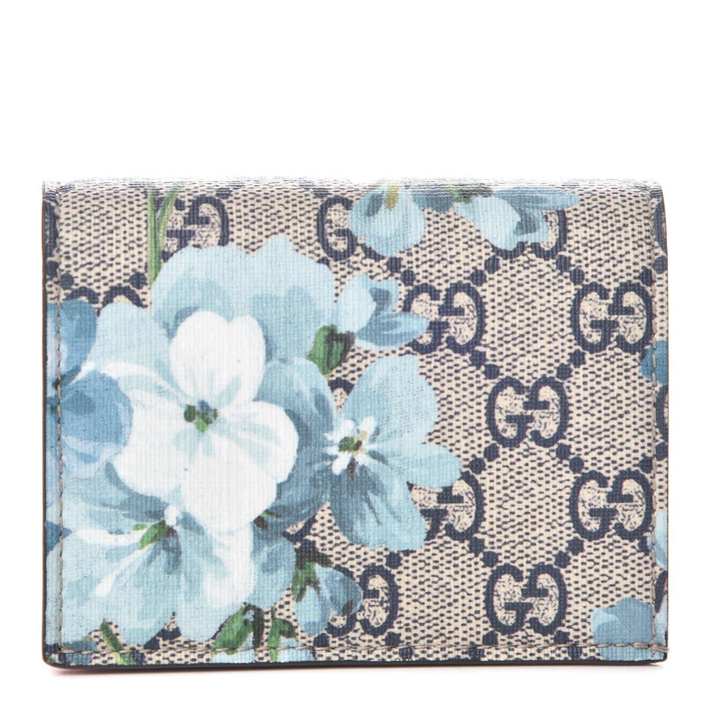 GG Supreme Monogram Blooms Card Case Wallet Beige Blue Navy Hibiscus Red