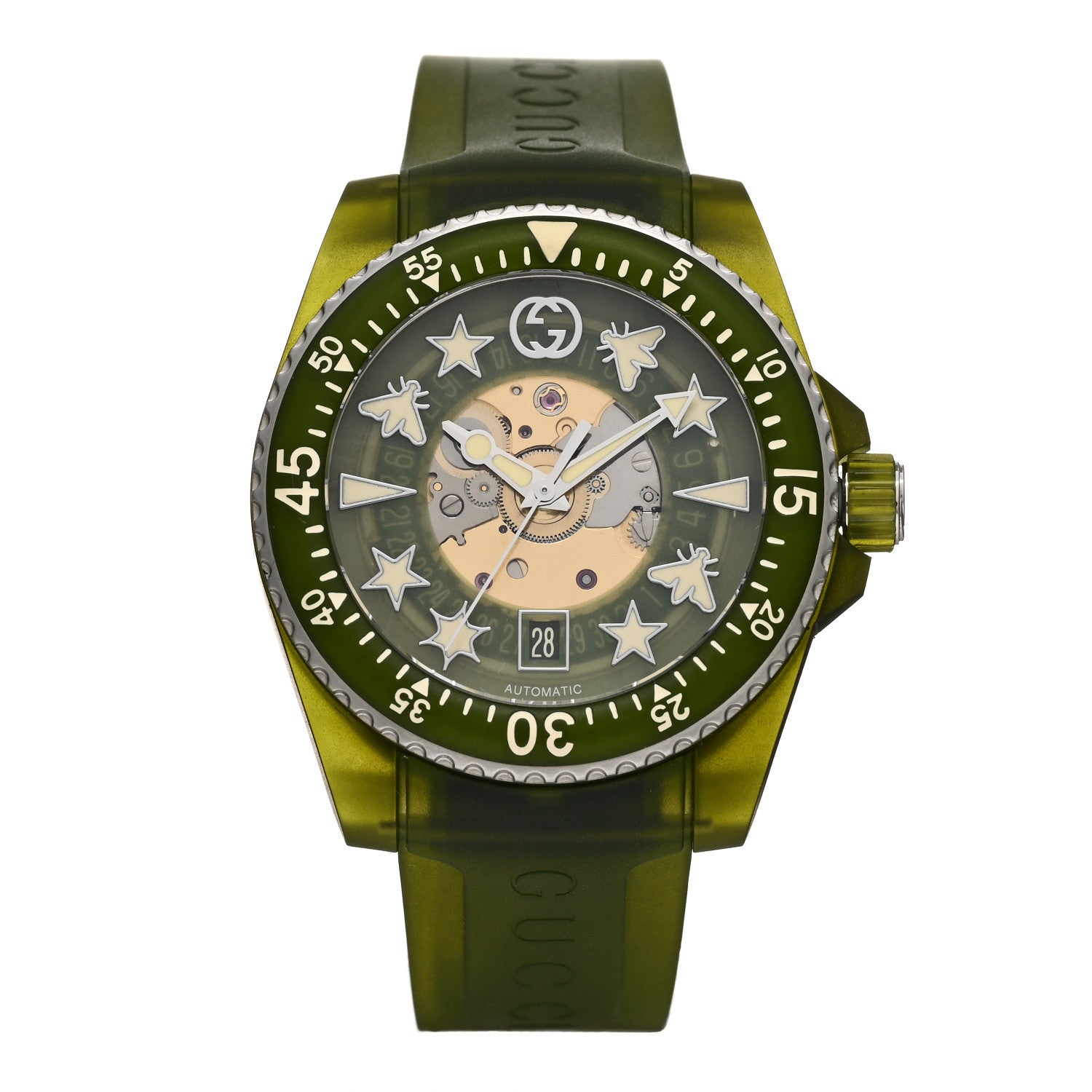 Gucci Stainless Steel Rubber 40mm Dive Quartz Watch Green 1 of 4