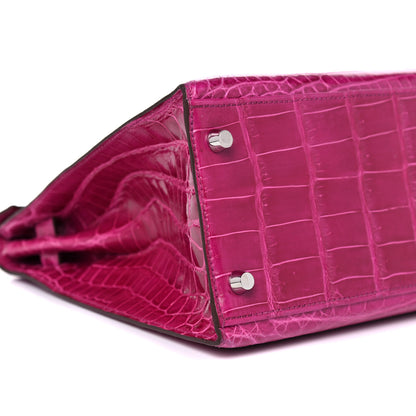 Hermes Shiny Niloticus Crocodile Kelly Sellier 32 Rose Scheherazade 8 of 27