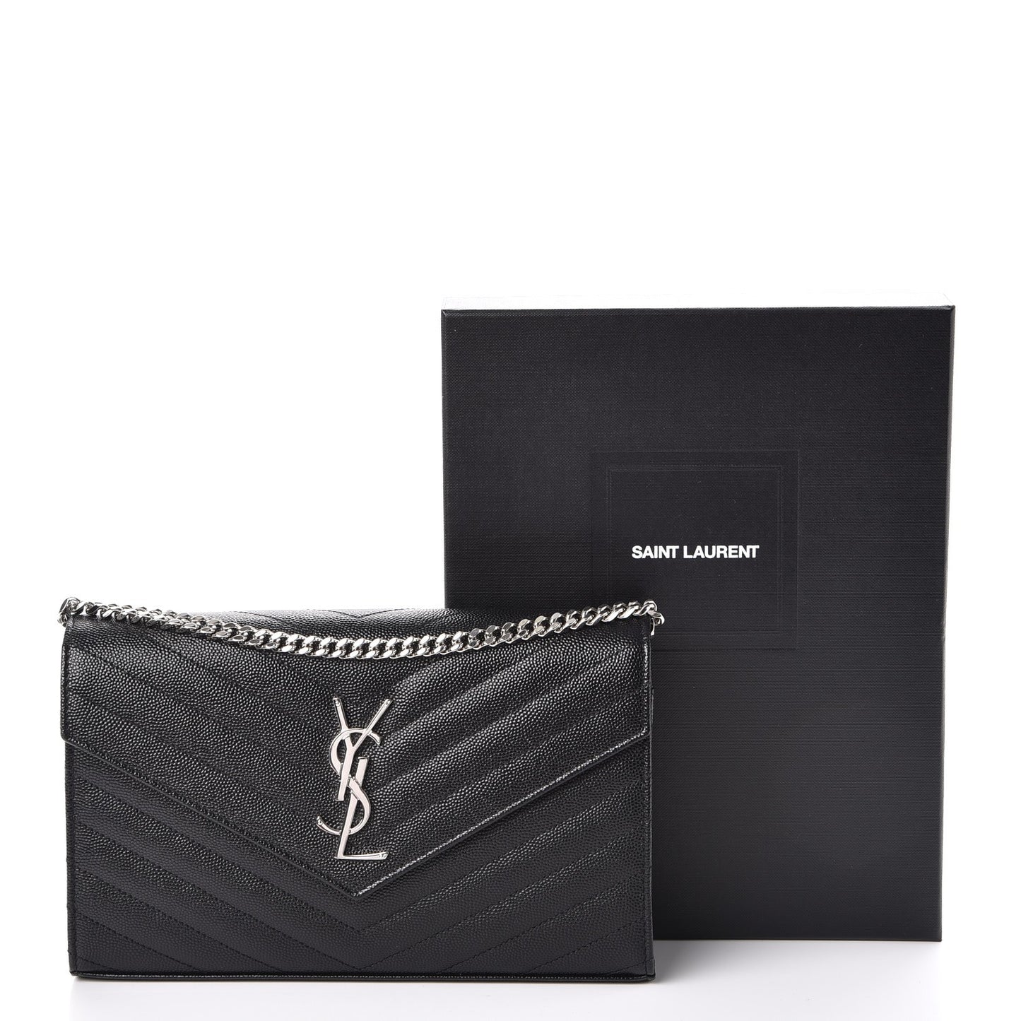 Grain De Poudre Matelasse Chevron Monogram Chain Wallet Black