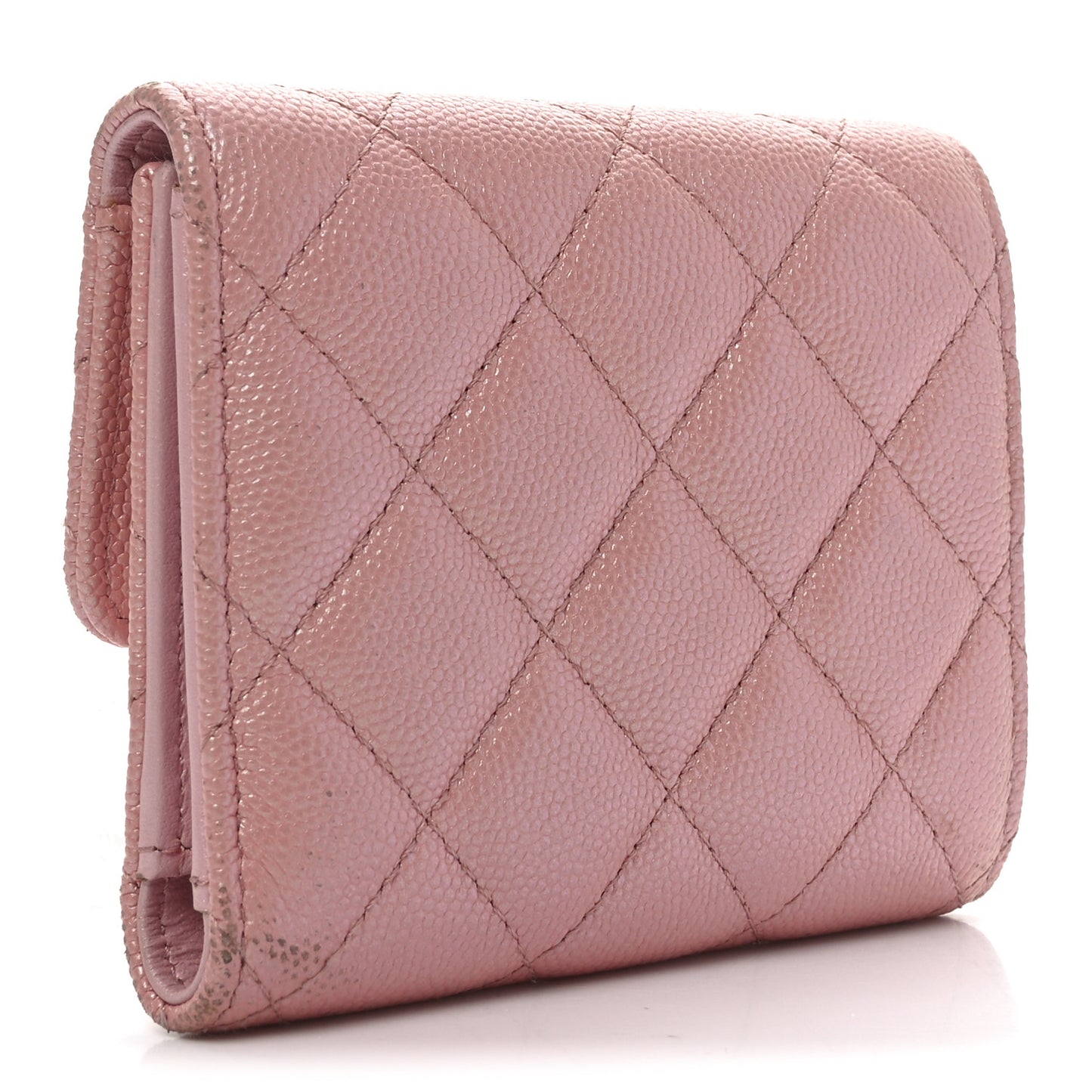 Iridescent Caviar Quilted Small Flap Wallet Rose Pink