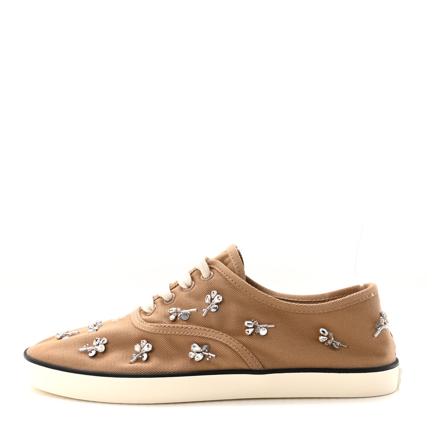Embroidered Canvas Drill Sneakers 39 Malt Beige