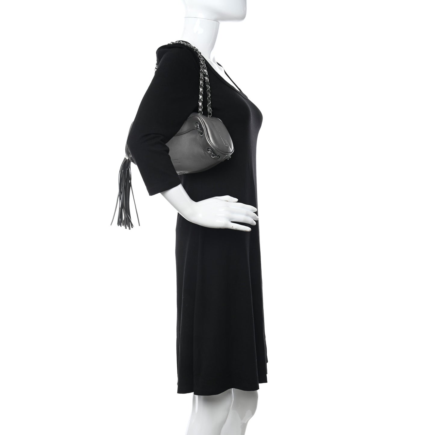 Metallic Lambskin Tassel Shoulder Bag Silver