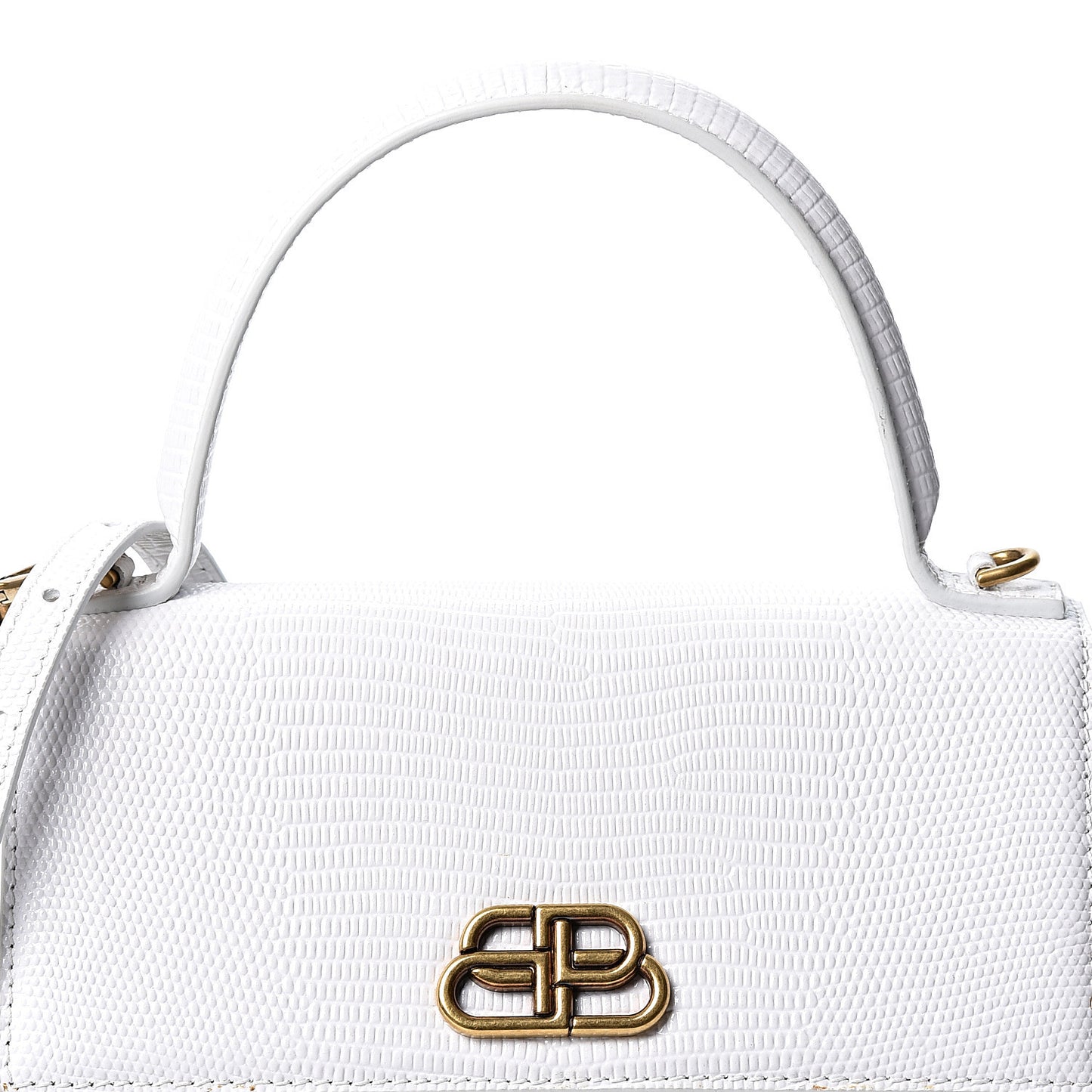 Patent Calfskin Lizard Embossed XS Sharp Top Handle Bag White