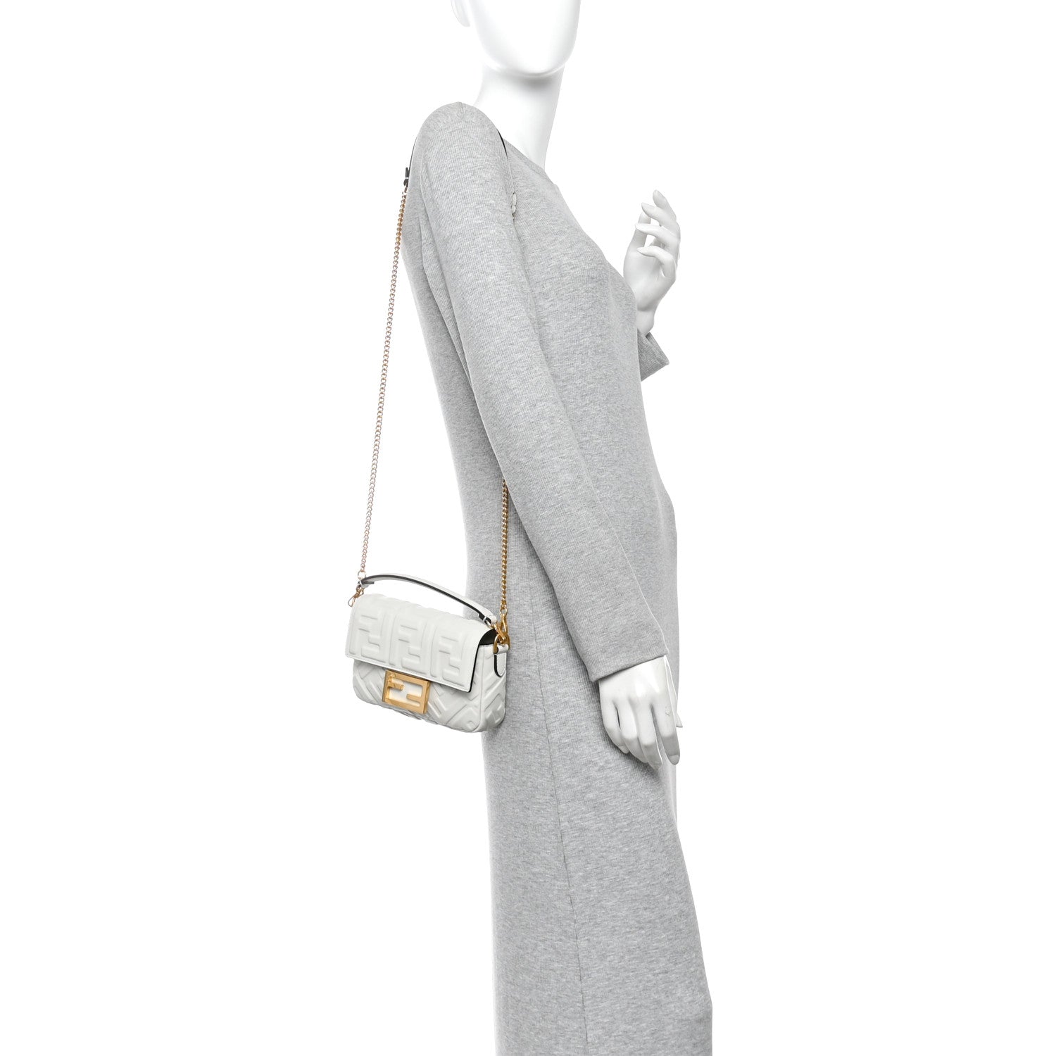 Fendi Nappa FF 1974 Embossed Mini Baguette White 2 of 10