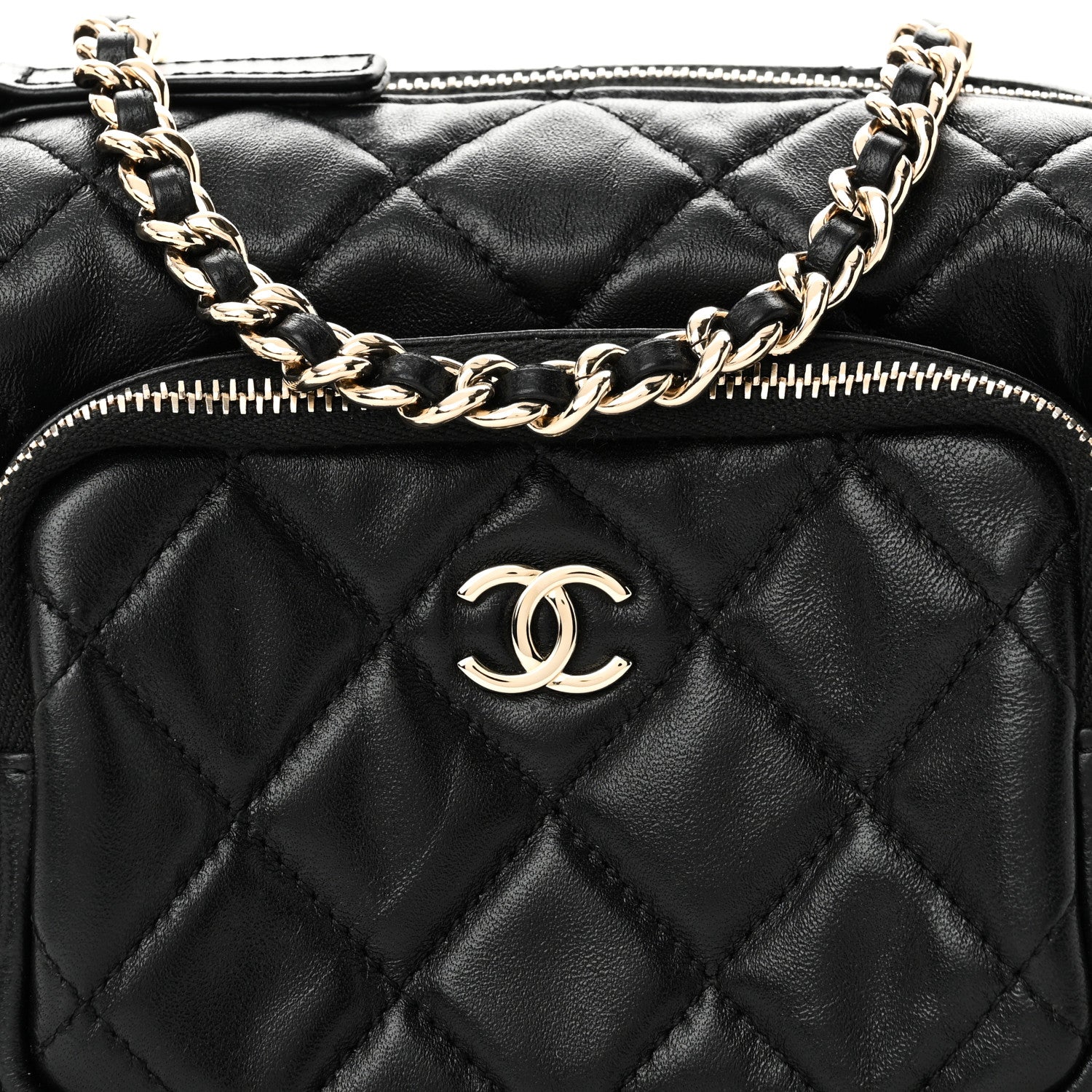 Chanel Shiny Crumpled Lambskin Quilted Small Preppy Pocket Camera Case Black 8 of 10