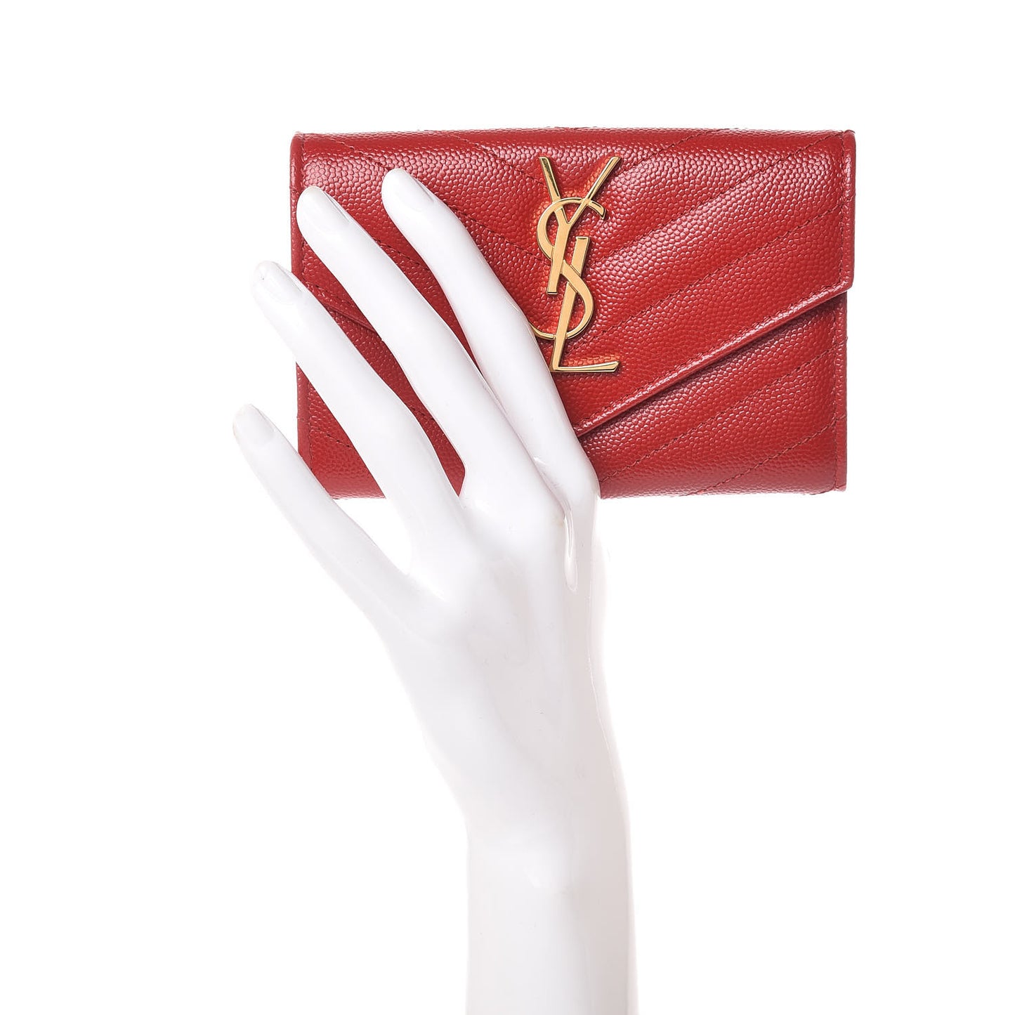Grain De Poudre Matelasse Chevron Small Monogram Envelope Wallet Rouge Eros