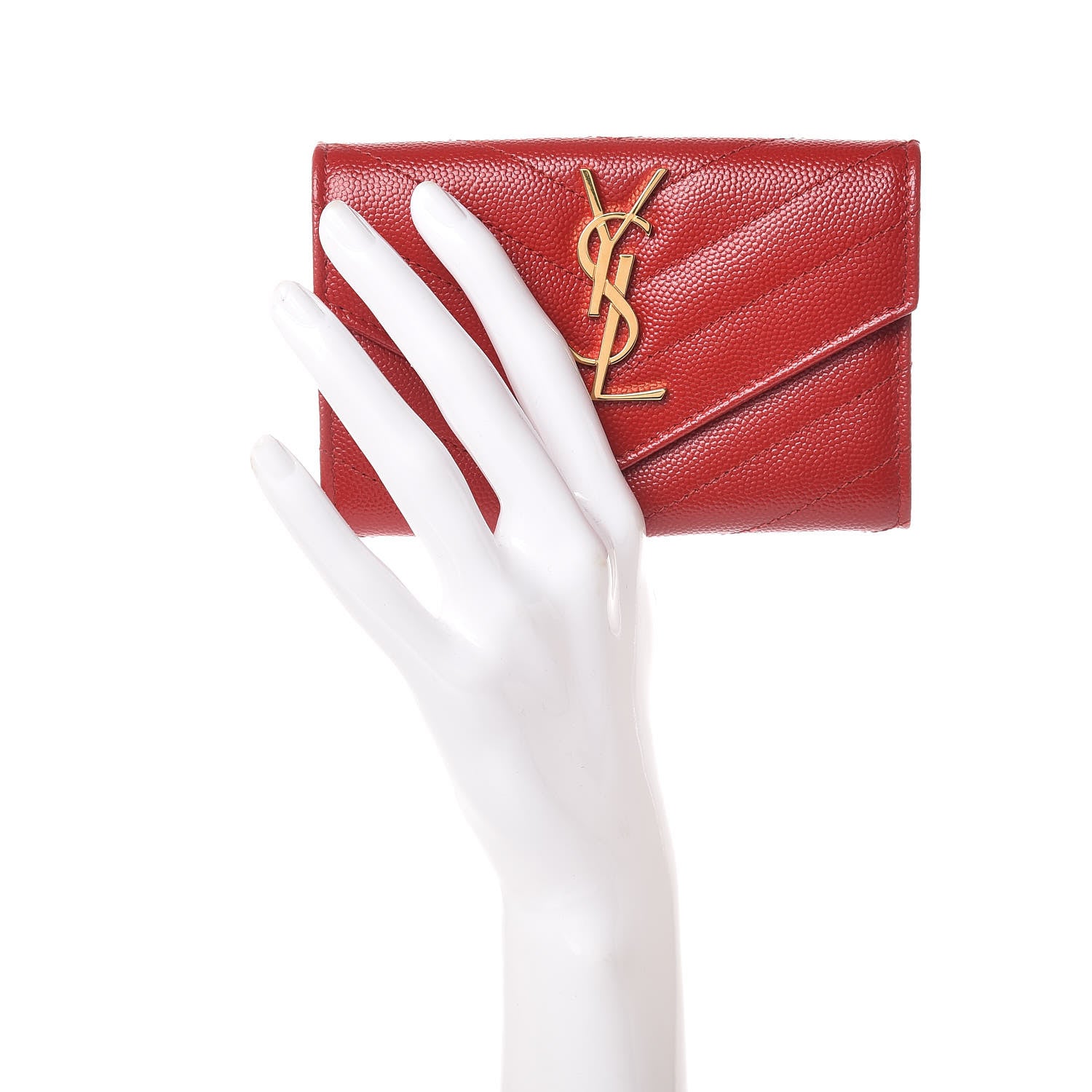 Saint Laurent Grain De Poudre Matelasse Chevron Small Monogram Envelope Wallet Rouge Eros 2 of 6