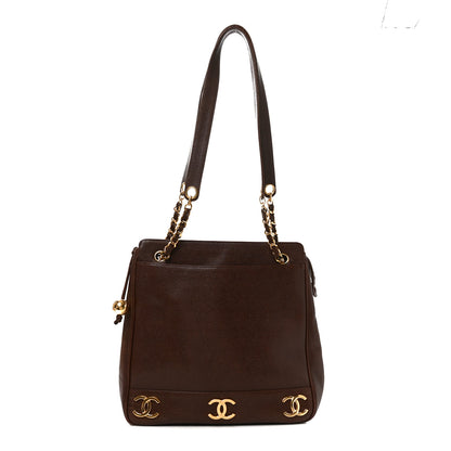 Chanel Caviar Triple CC Shoulder Bag  Dark Brown 1 of 9