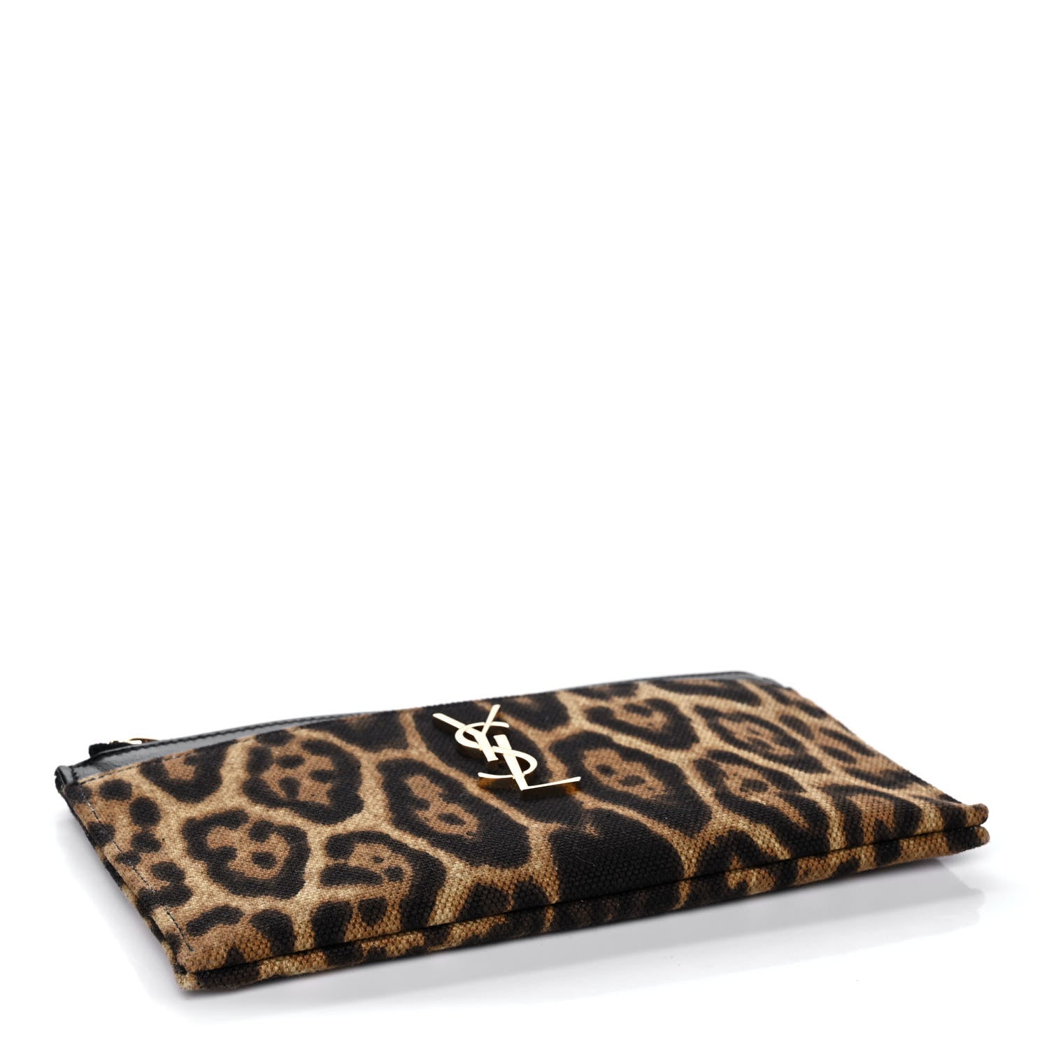 Saint Laurent Canvas Calfskin Leopard Monogram Bill Pouch Natural 4 of 9