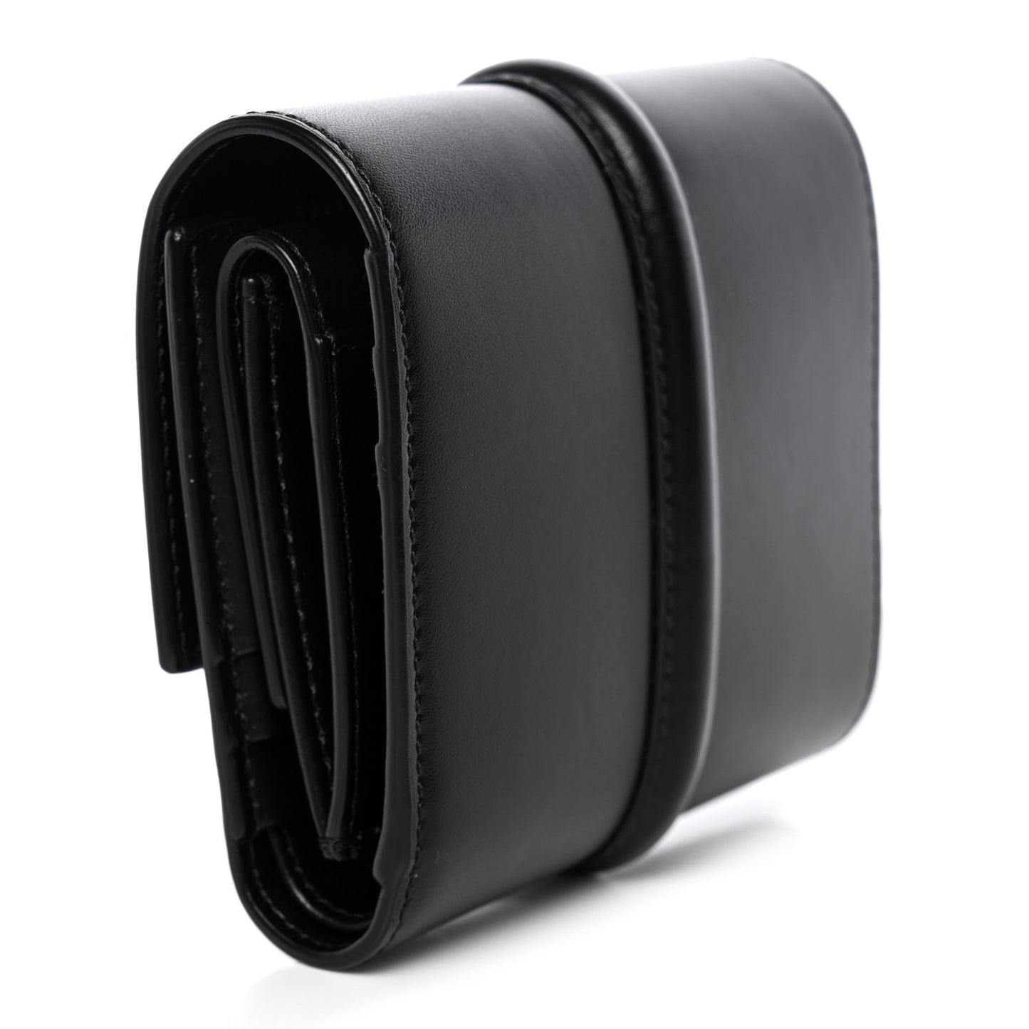 Satinated Calfskin 16 Small Tri-Fold Wallet Black