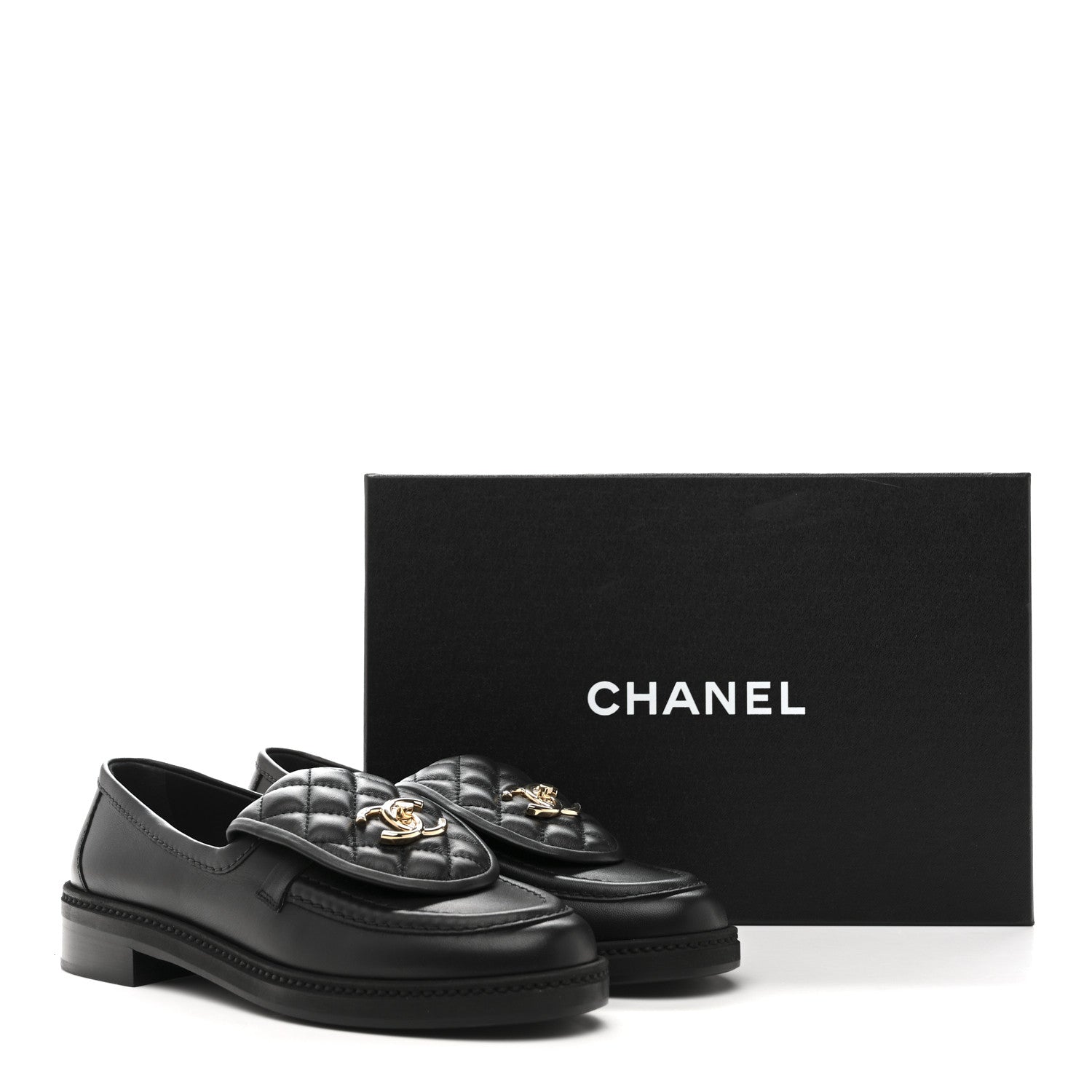 Chanel Lambskin Quilted CC Turnlock Loafers 37.5 Black 10 of 10