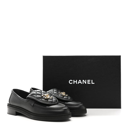 Chanel Lambskin Quilted CC Turnlock Loafers 37.5 Black 10 of 10