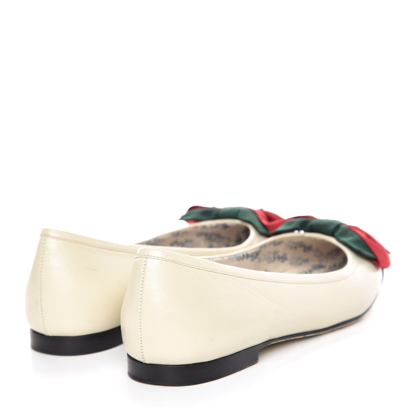 Calfskin Web Bow Womens Ballet Flats 37.5 Black Vintage White