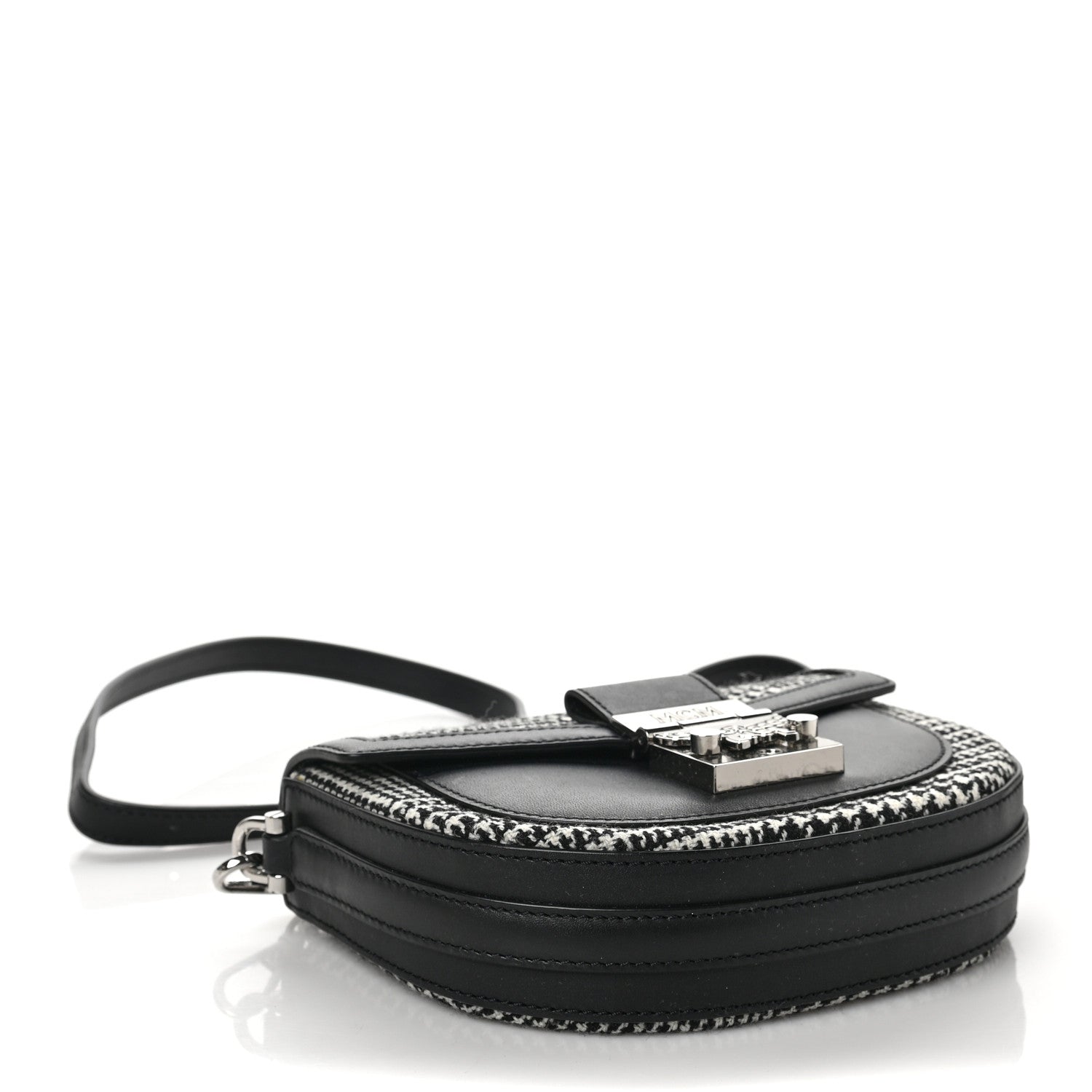 MCM Calfskin Houndstooth Mini Patricia Belt Bag Black White 3 of 5