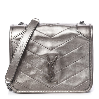 Saint Laurent Metallic Calfskin Matelasse Monogram Niki Chain Wallet Platinum 1 of 9