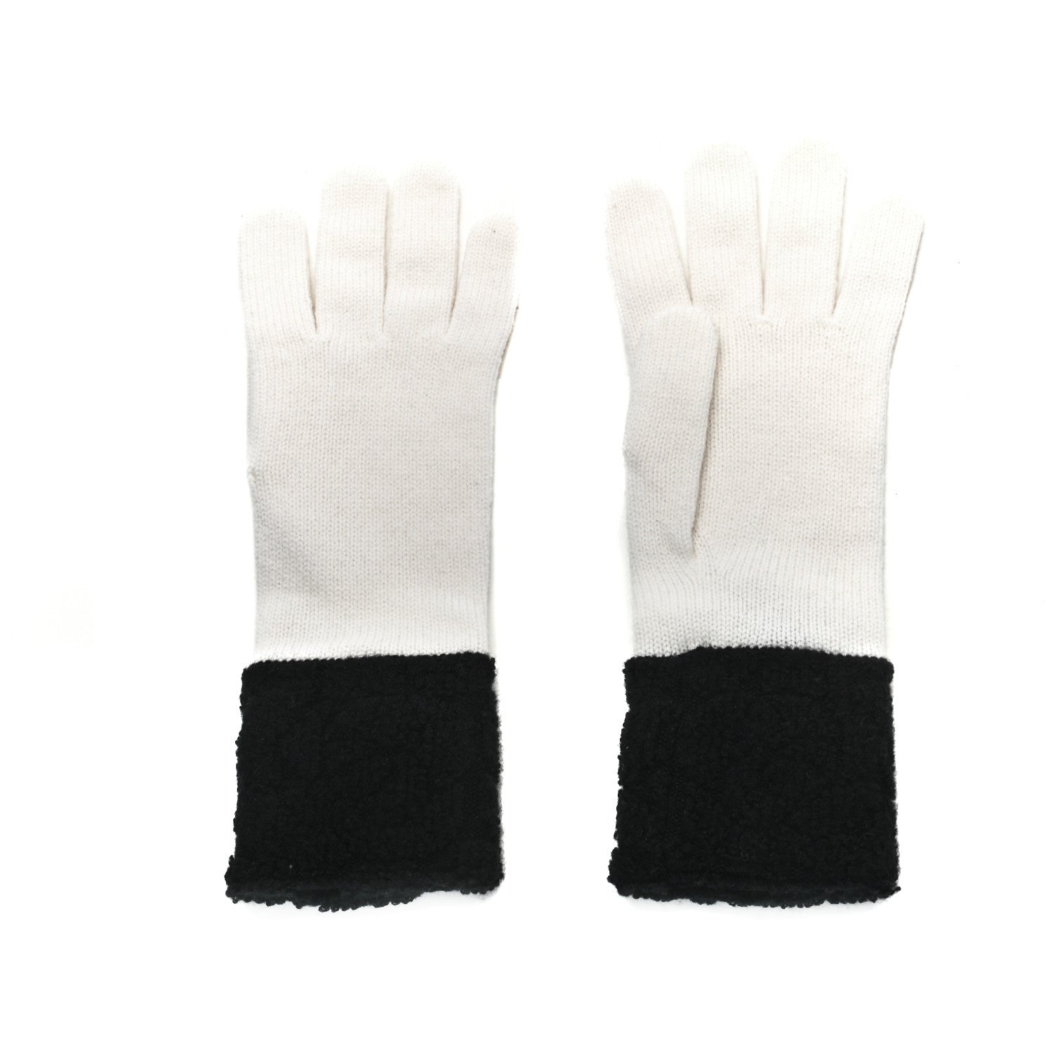 Chanel Cashmere Camellia CC Gloves White Black 2 of 3