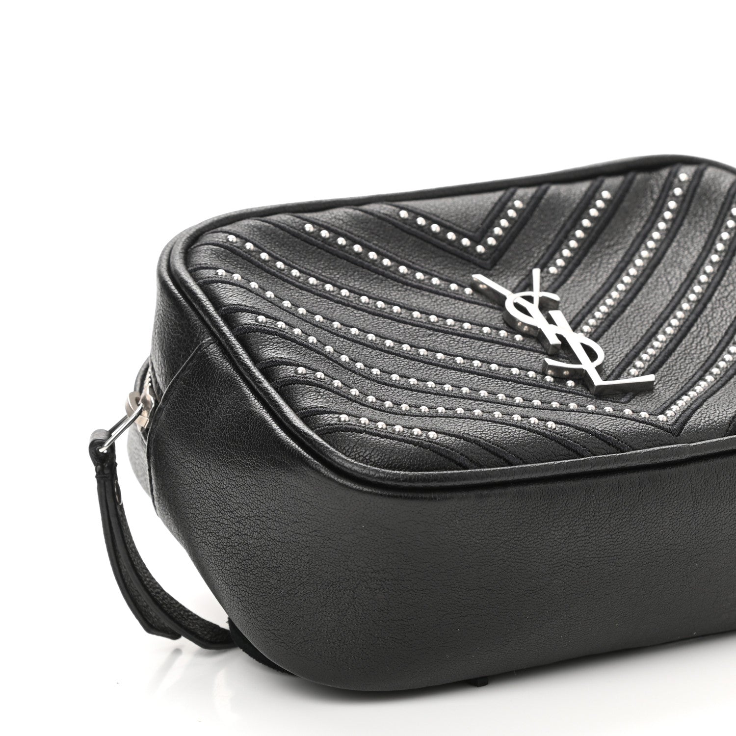 Saint Laurent Calfskin Matelasse Studded Monogram Lou Belt Bag Black 8 of 9