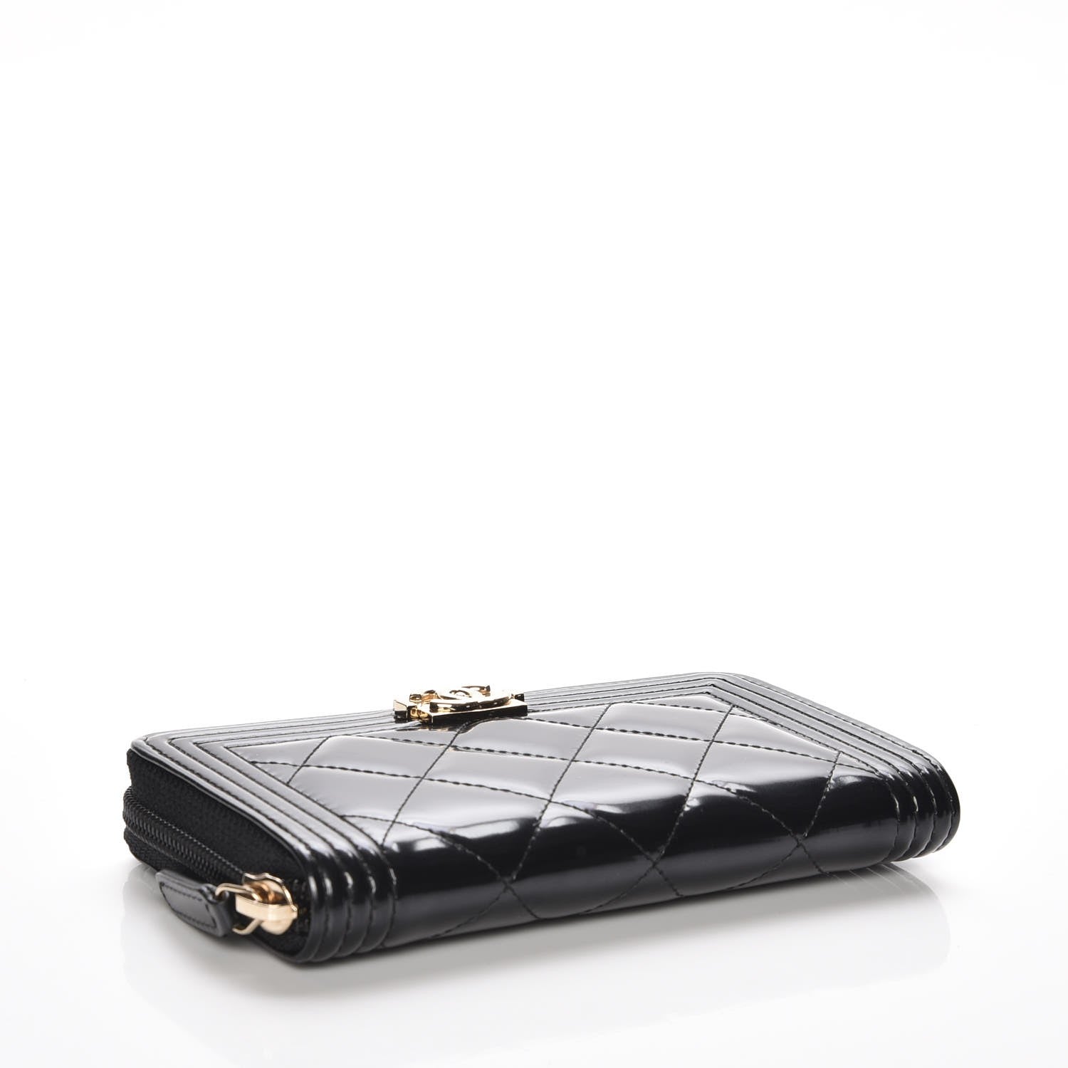 Chanel Glazed Calfskin Quilted Small Boy Zip Around Wallet Black 4 of 9
