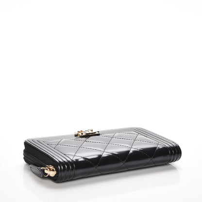 Chanel Glazed Calfskin Quilted Small Boy Zip Around Wallet Black 4 of 9