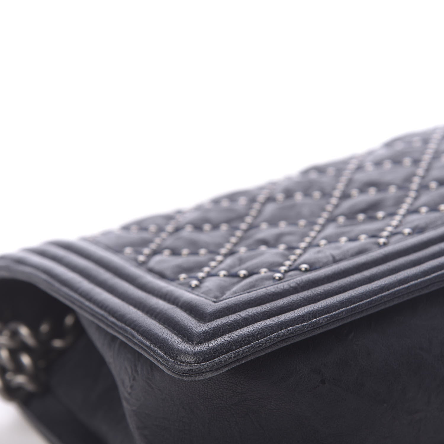Chanel Crumpled Lambskin New Medium Studded Boy Flap Navy 10 of 17