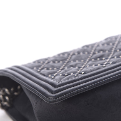 Chanel Crumpled Lambskin New Medium Studded Boy Flap Navy 10 of 17