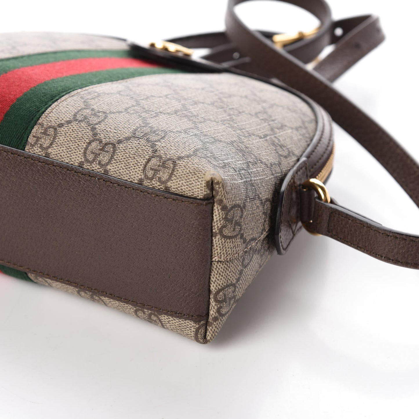 GG Supreme Monogram Textured Dollar Calfskin Web Small Ophidia Dome Shoulder Bag Beige Ebony New Acero