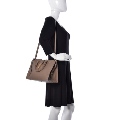 Saint Laurent Smooth Calfskin Small Monogram Cabas Taupe 2 of 13