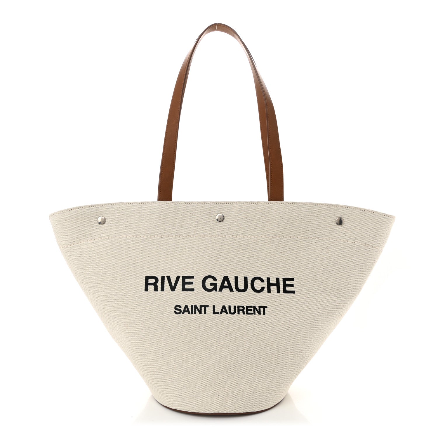 Saint Laurent Linen Calfskin Rive Gauche Tote Greggio Brick 1 of 10