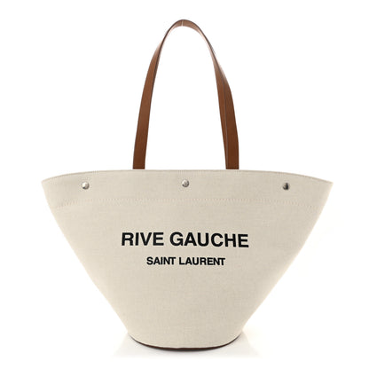 Saint Laurent Linen Calfskin Rive Gauche Tote Greggio Brick 1 of 10