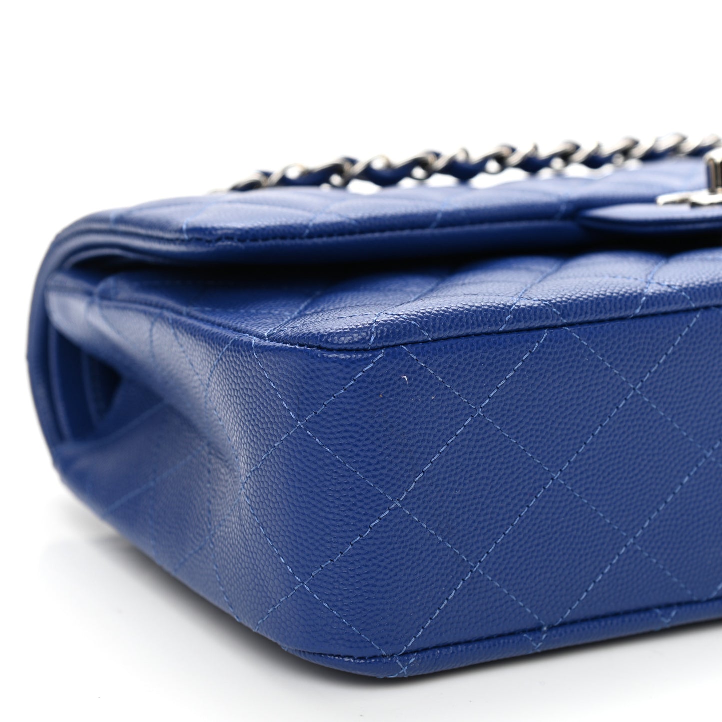 Caviar Quilted Medium Double Flap Blue