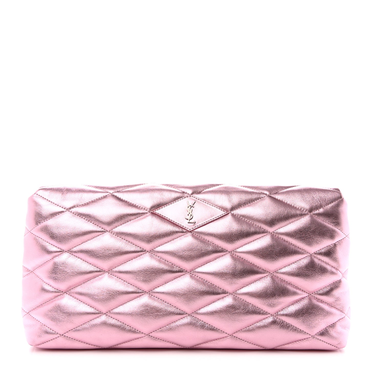 Metallic Lambskin Quilted Sade Puffer Envelope Clutch New Azalea