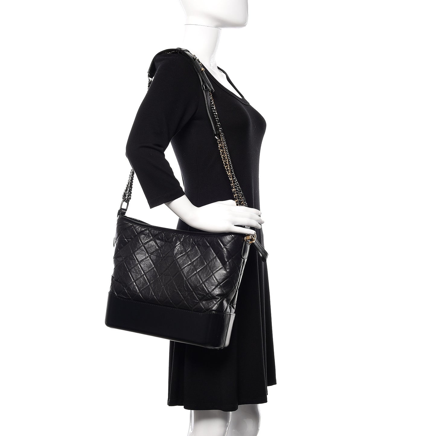 Aged Calfskin Quilted Large Gabrielle Hobo Black