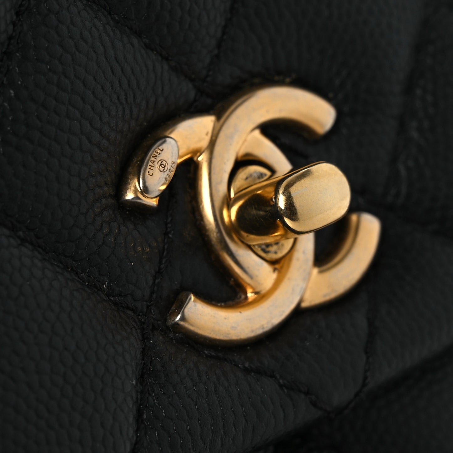 Caviar Lizard Embossed Quilted Mini Coco Handle Flap Black
