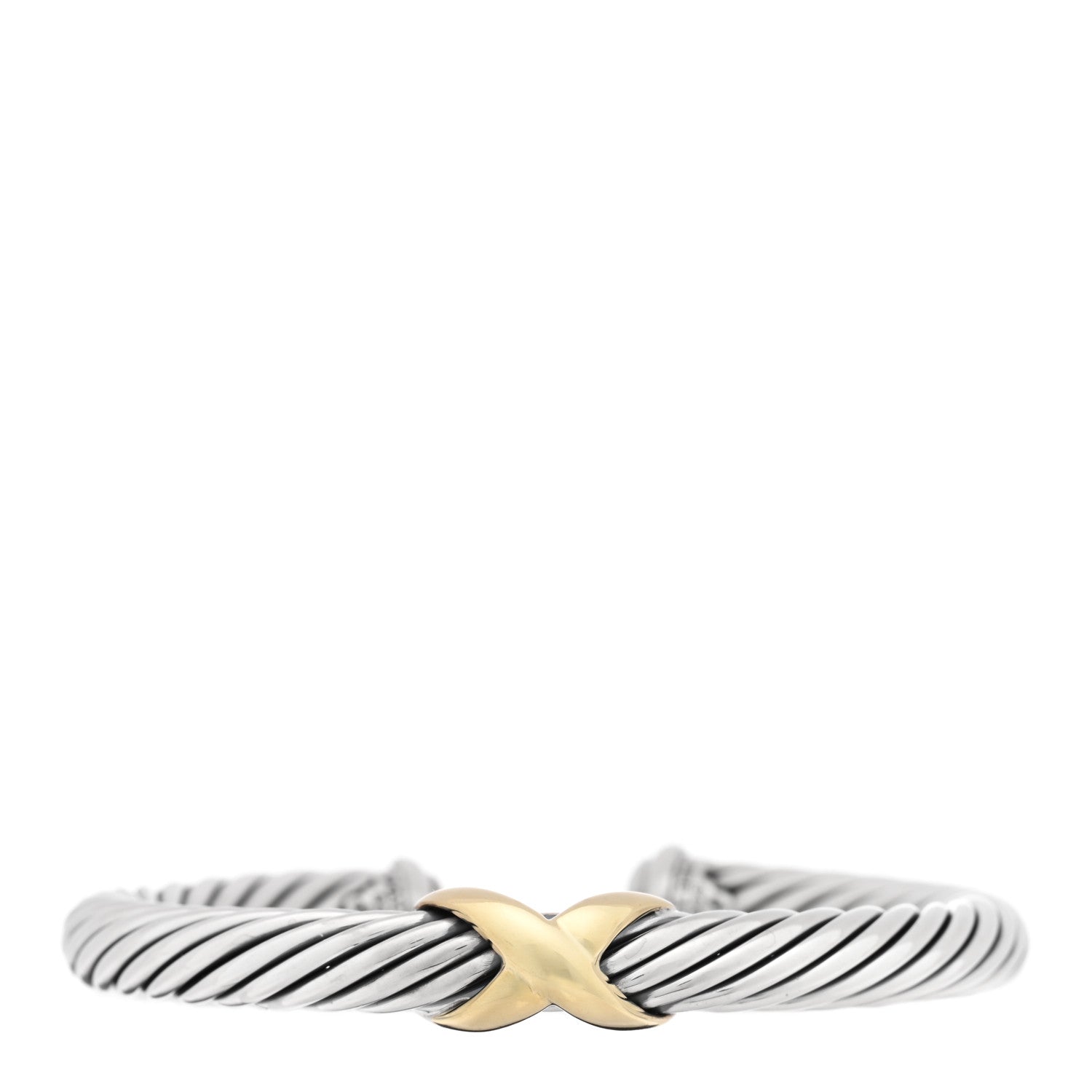 David Yurman Sterling Silver 14K Yellow Gold 7mm X Station Cable Bracelet 1 of 3